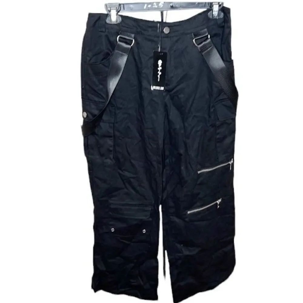 Dolls Kill Poster Girl Mixed Signals Cargo Pants Black High Waisted Nwt Size Med